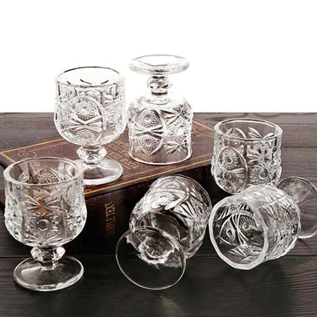 Jogo 6 Mini Taças de Vidro Decoradas para Licor